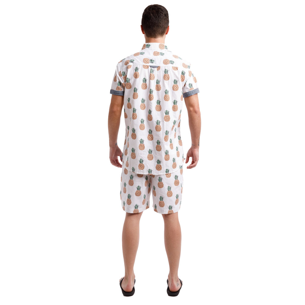 Printed Poplin Short Sleeve Button Up Shirt | Pineapples