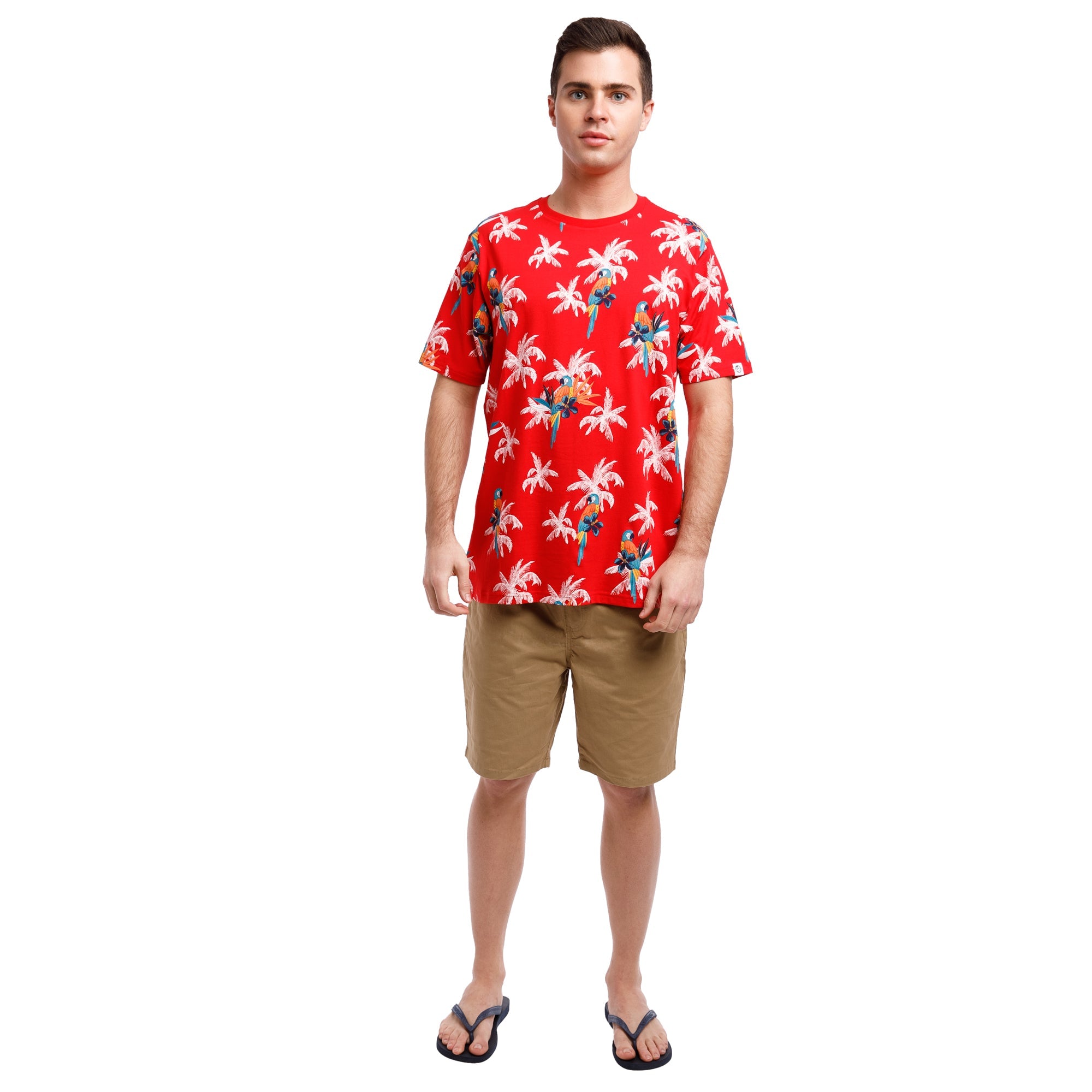 Printed Stretch Short Sleeve Crew Neck Tee | Parrot Paradise