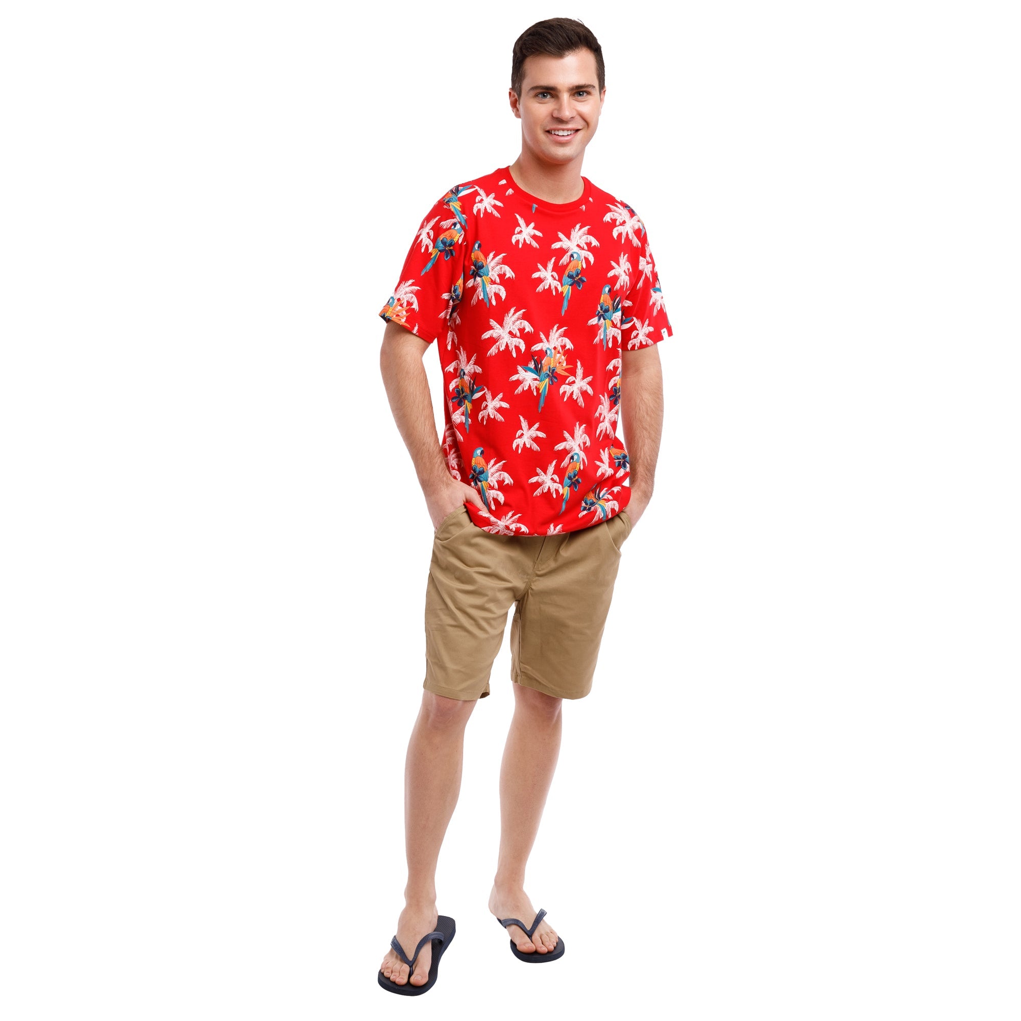 Printed Stretch Short Sleeve Crew Neck Tee | Parrot Paradise