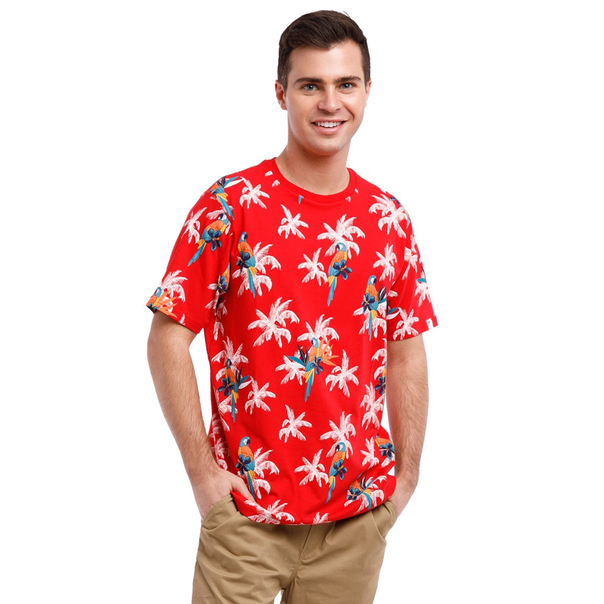 Printed Stretch Short Sleeve Crew Neck Tee | Parrot Paradise