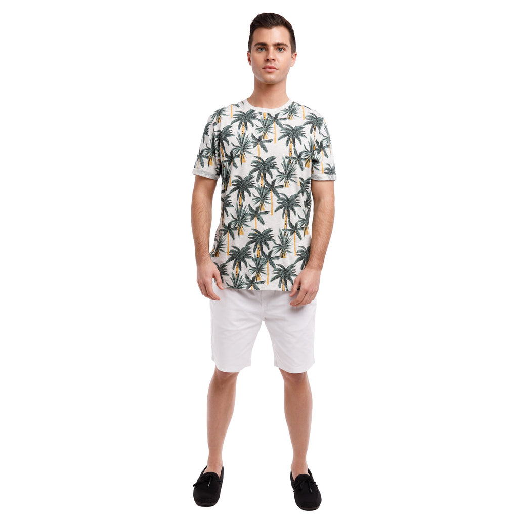 Organic Heather Short Sleeve Printed Crew Neck Tee | Tropical Palms
