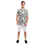 Organic Heather Short Sleeve Printed Crew Neck Tee | Tropical Palms