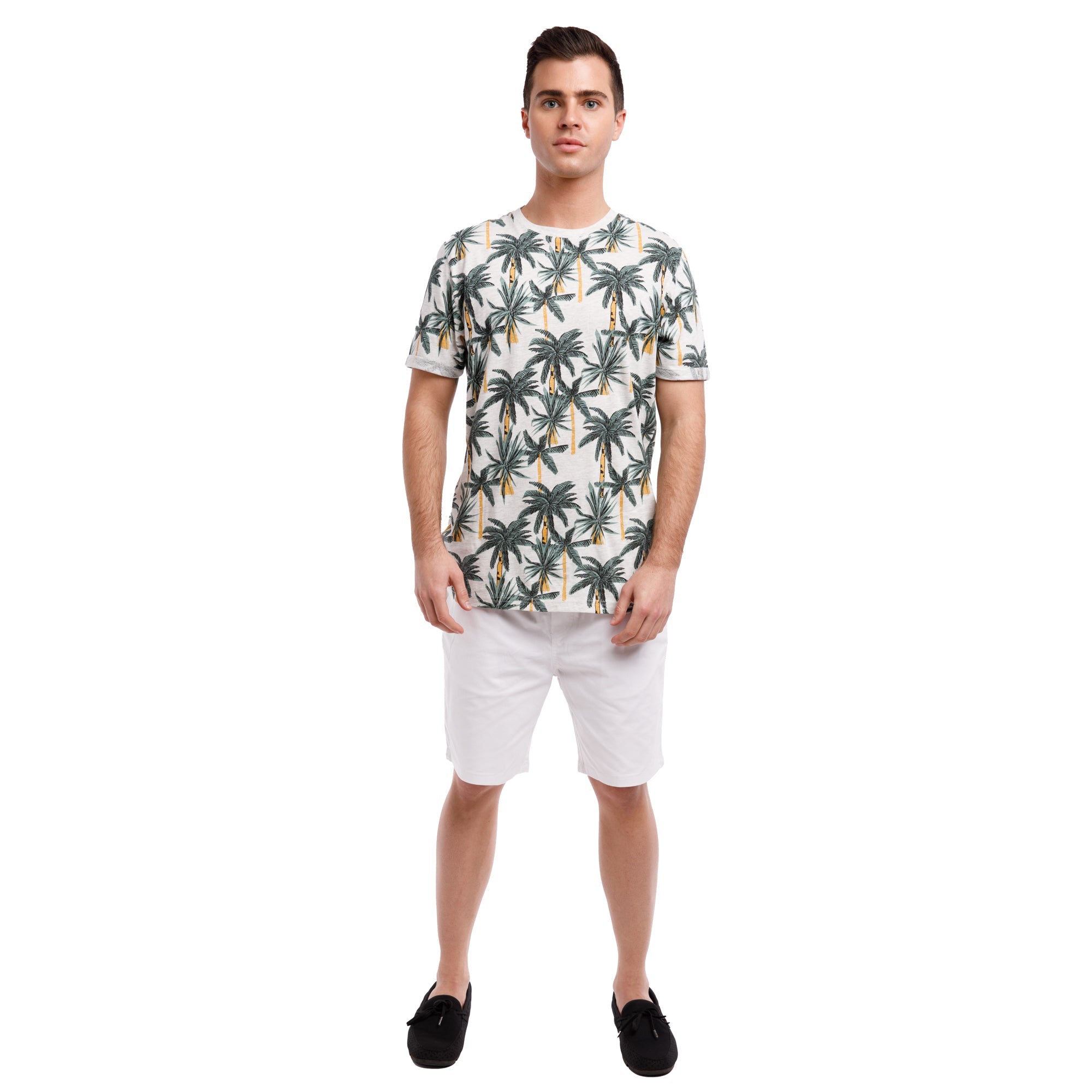 Organic Heather Short Sleeve Printed Crew Neck Tee | Tropical Palms
