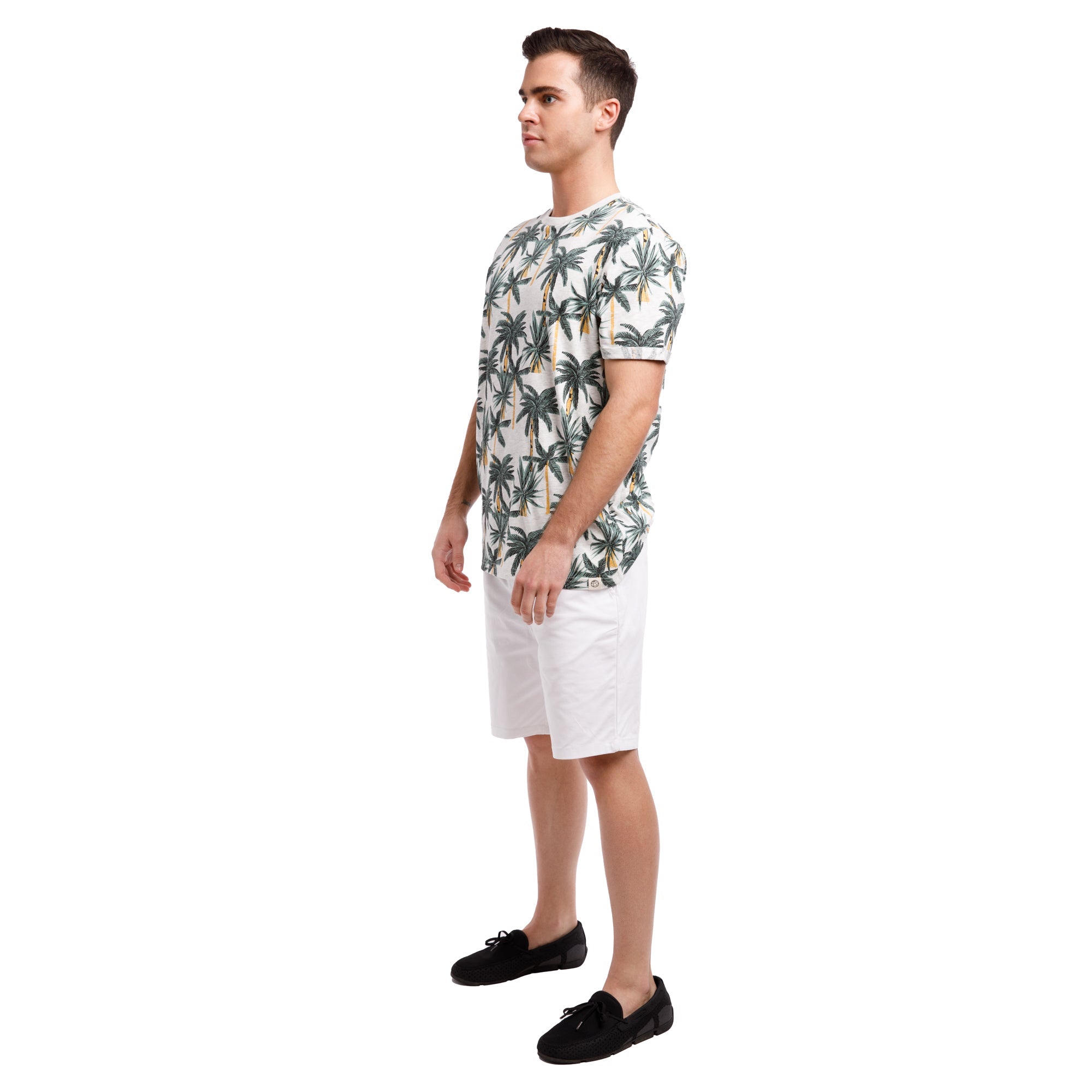 Organic Heather Short Sleeve Printed Crew Neck Tee | Tropical Palms
