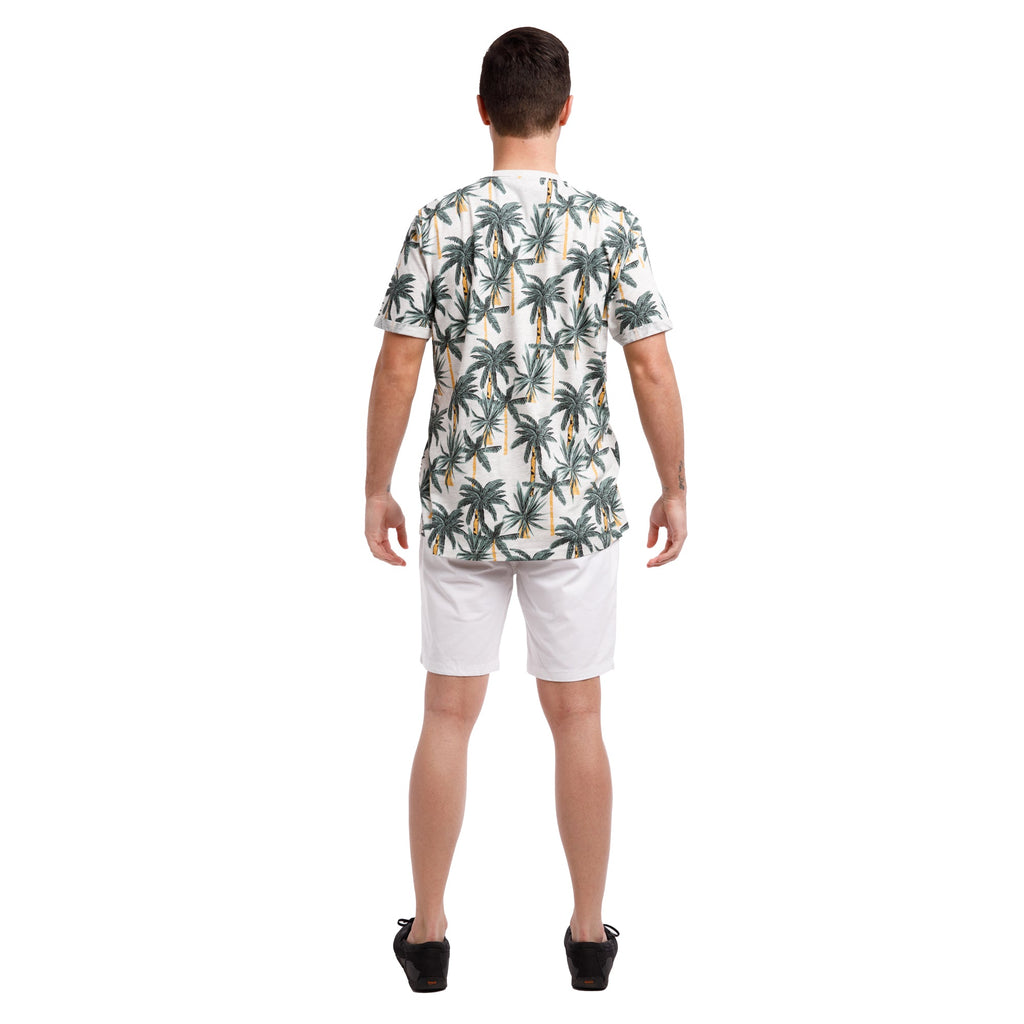 Organic Heather Short Sleeve Printed Crew Neck Tee | Tropical Palms