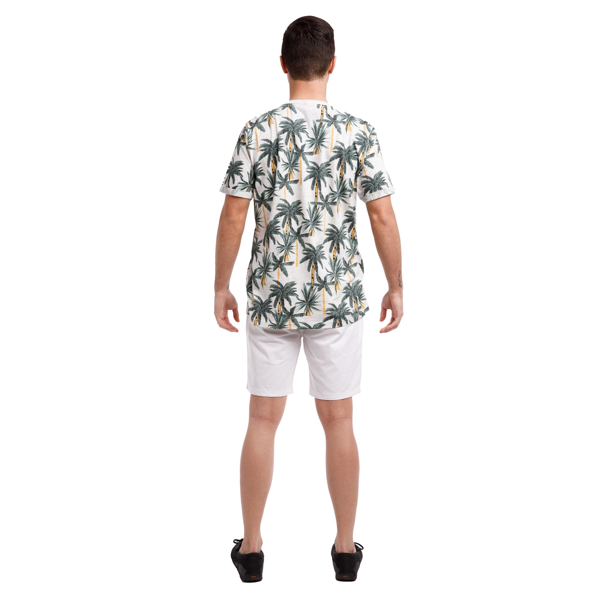 Organic Heather Short Sleeve Printed Crew Neck Tee | Tropical Palms