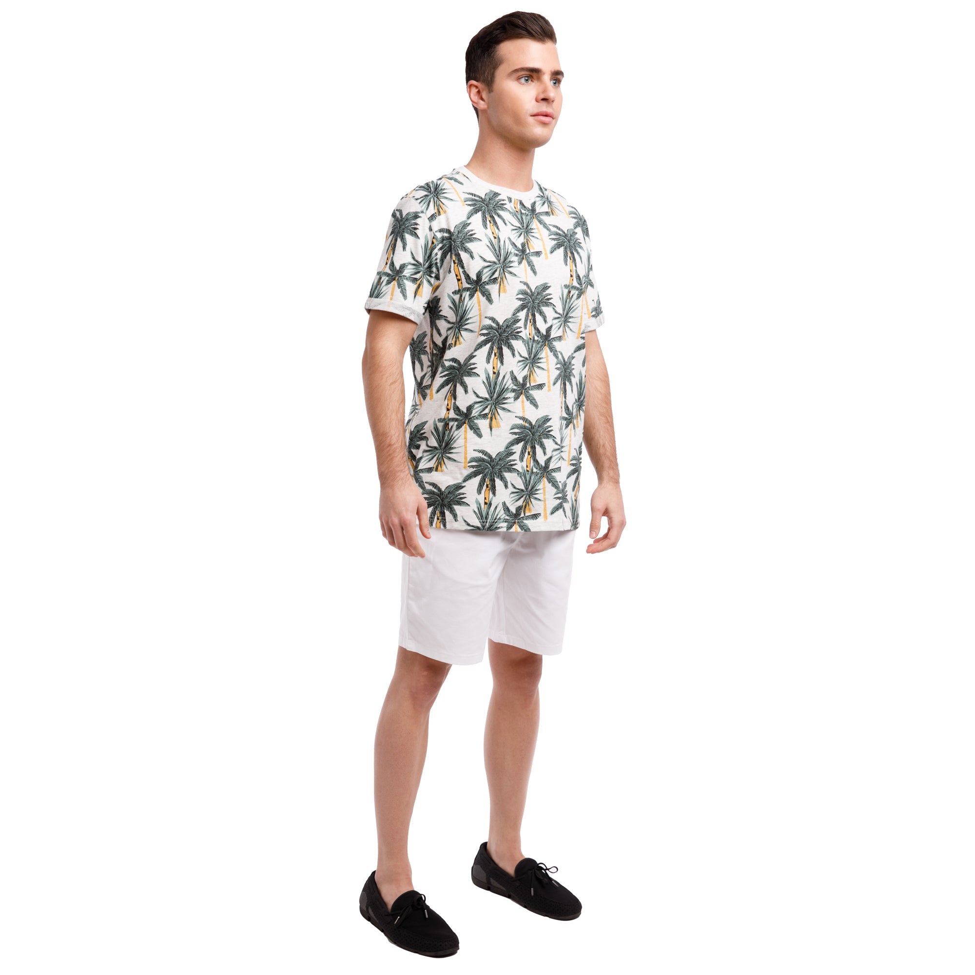 Organic Heather Short Sleeve Printed Crew Neck Tee | Tropical Palms