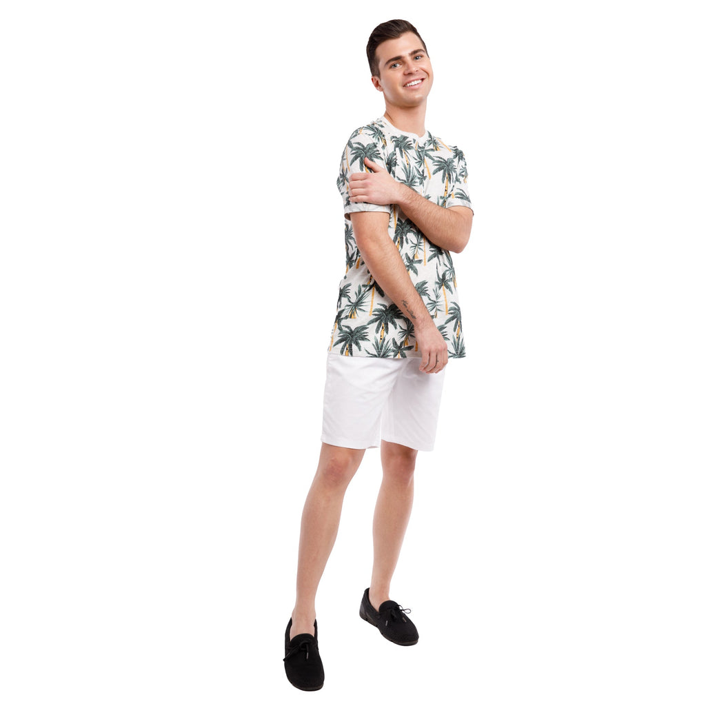 Organic Heather Short Sleeve Printed Crew Neck Tee | Tropical Palms