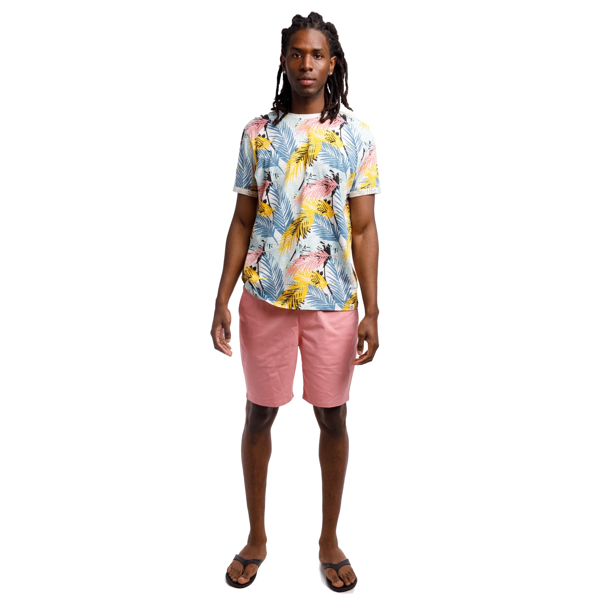 Organic Heather Short Sleeve Printed Crew Neck Tee | Multi Color Leaf