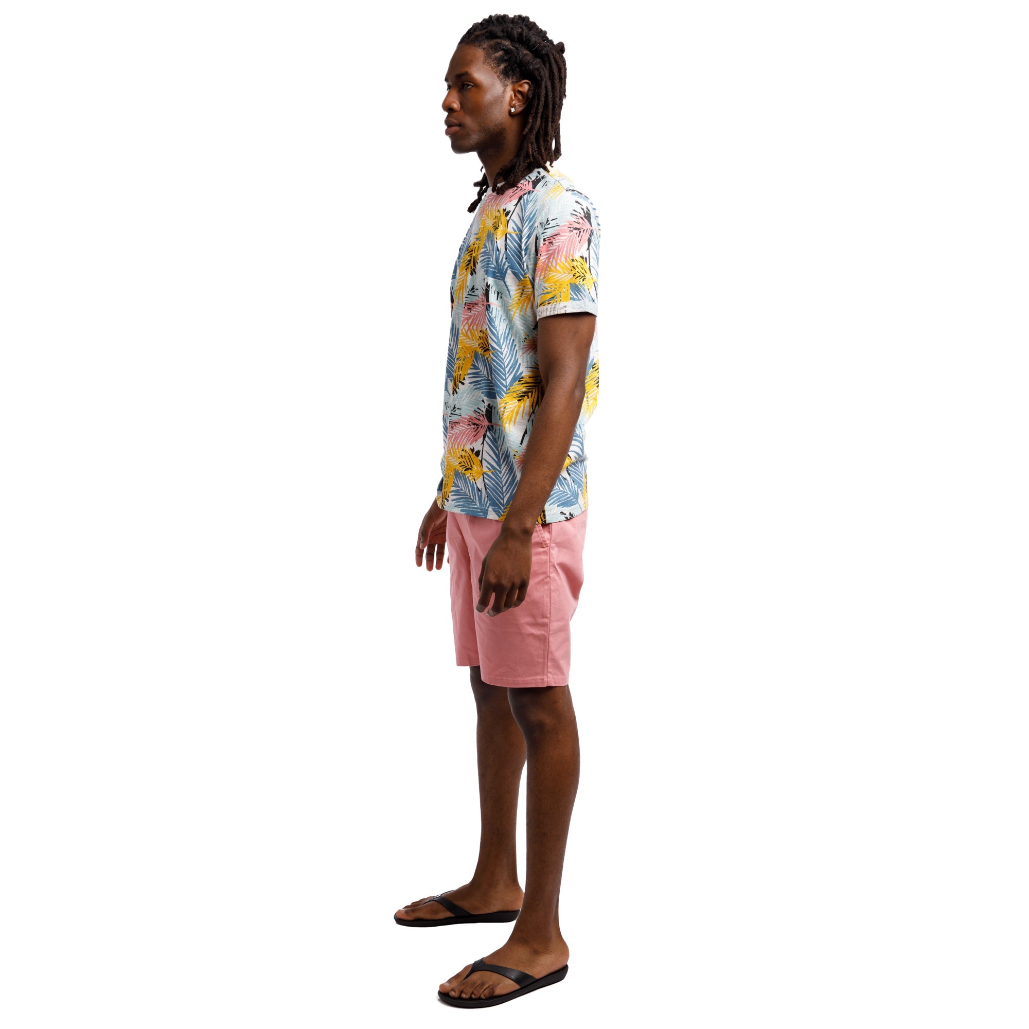 Organic Heather Short Sleeve Printed Crew Neck Tee | Multi Color Leaf