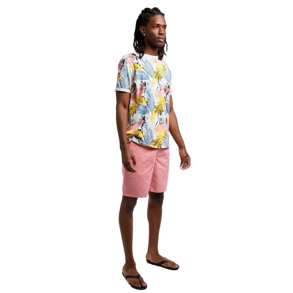 Organic Heather Short Sleeve Printed Crew Neck Tee | Multi Color Leaf