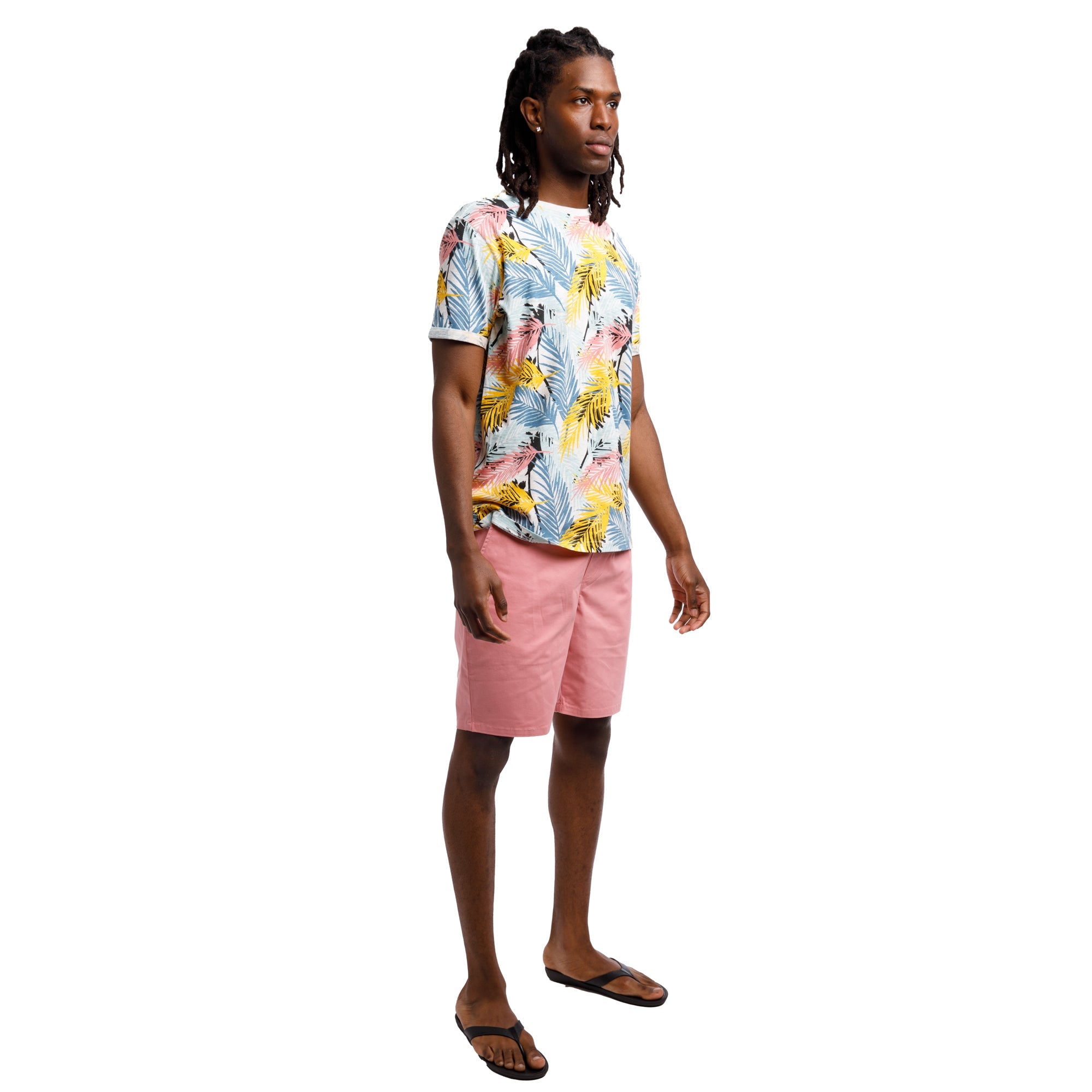 Organic Heather Short Sleeve Printed Crew Neck Tee | Multi Color Leaf