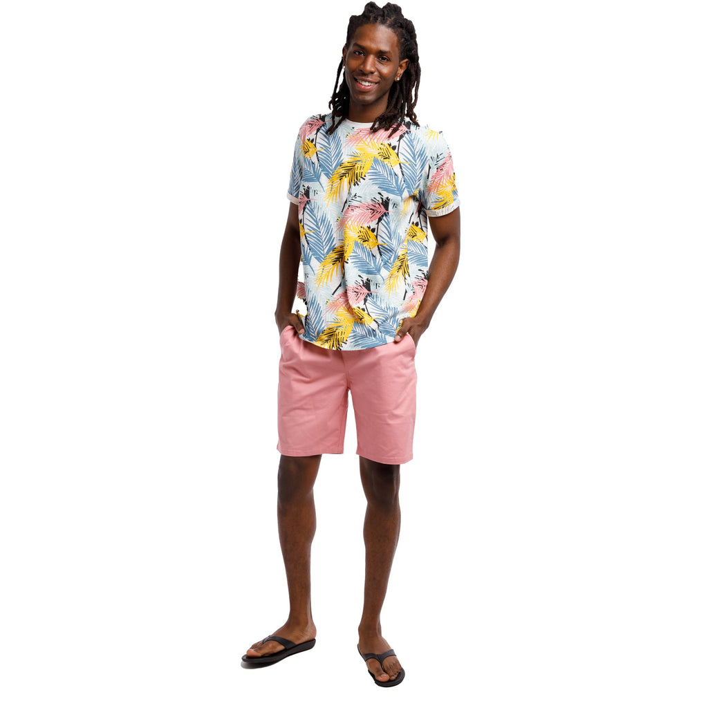 Organic Heather Short Sleeve Printed Crew Neck Tee | Multi Color Leaf