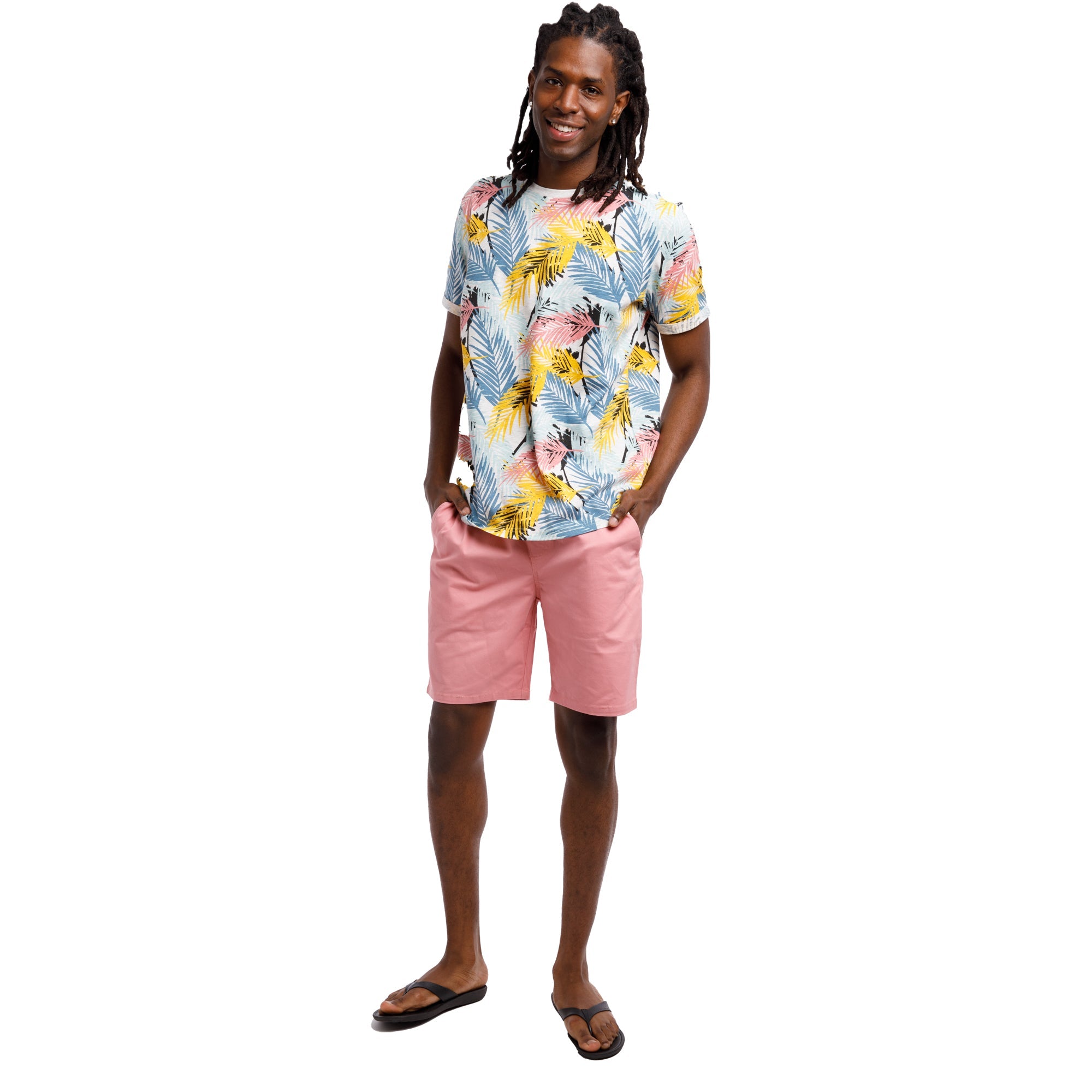 Organic Heather Short Sleeve Printed Crew Neck Tee | Multi Color Leaf