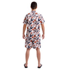 Printed Poplin Short Sleeve Button Up Shirt | Orange Tropical Leaves