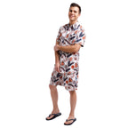 Printed Poplin Short Sleeve Button Up Shirt | Orange Tropical Leaves