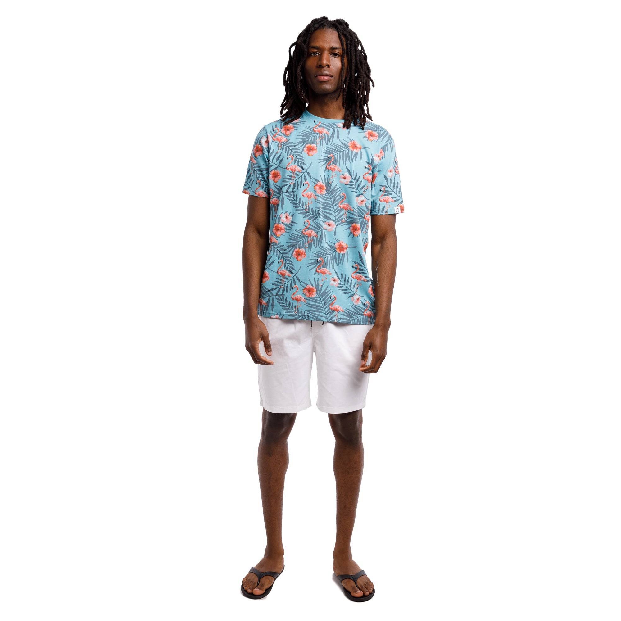 Printed Stretch Short Sleeve Crew Neck Tee | Flamingo Paradise