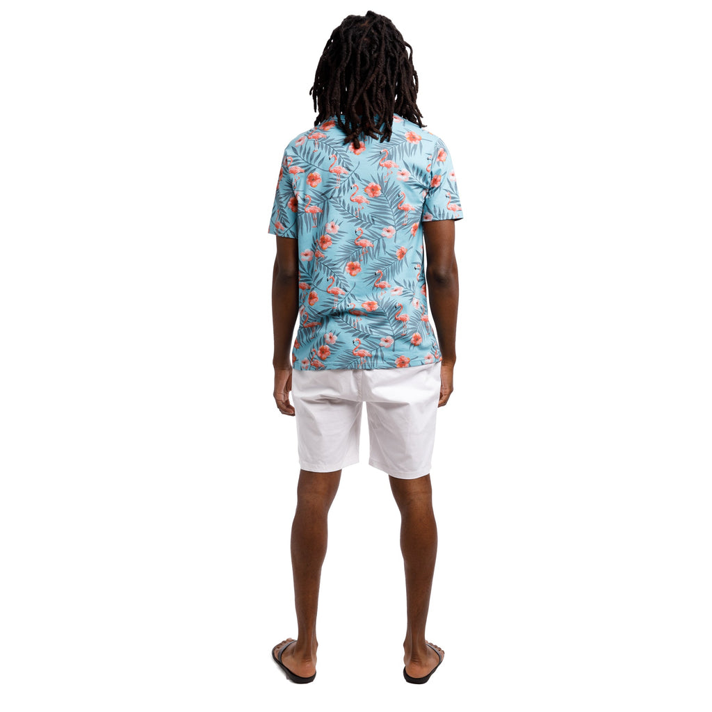 Printed Stretch Short Sleeve Crew Neck Tee | Flamingo Paradise