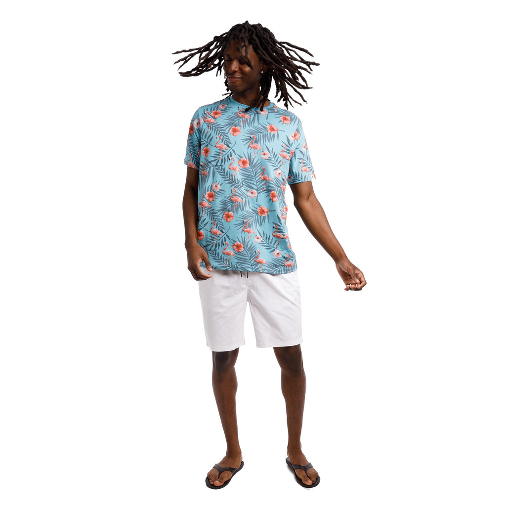 Printed Stretch Short Sleeve Crew Neck Tee | Flamingo Paradise