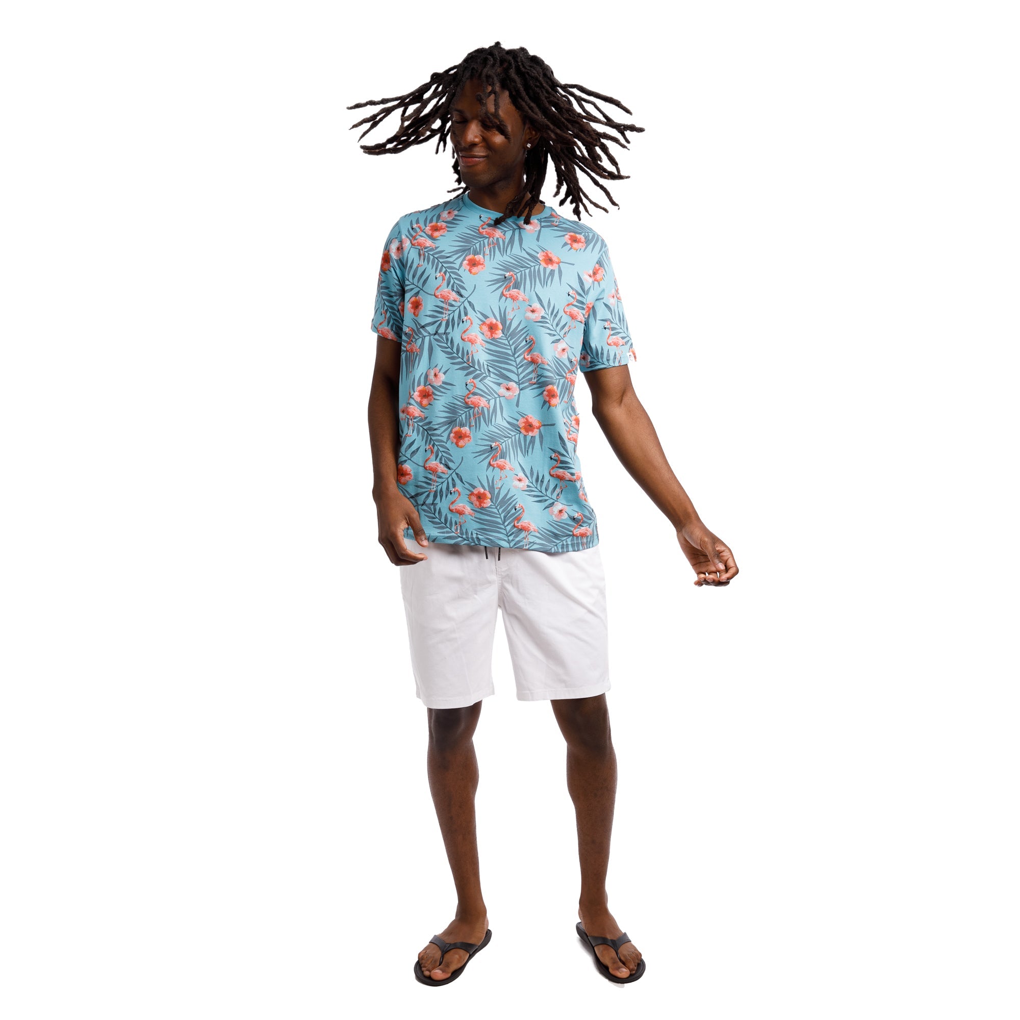Printed Stretch Short Sleeve Crew Neck Tee | Flamingo Paradise