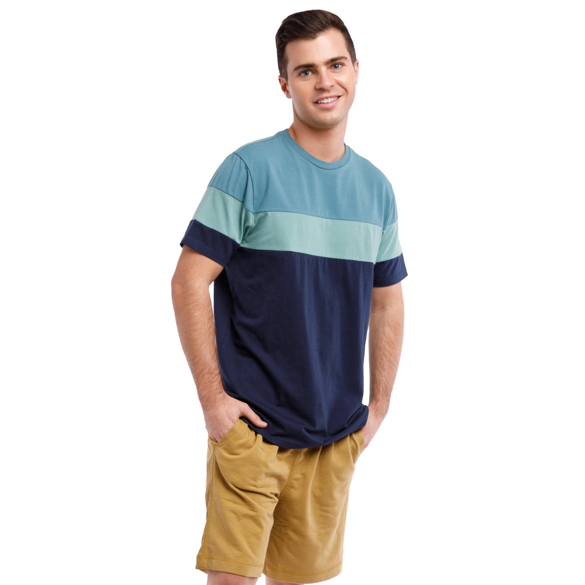 Short Sleeve Color Block Crew Neck Tee