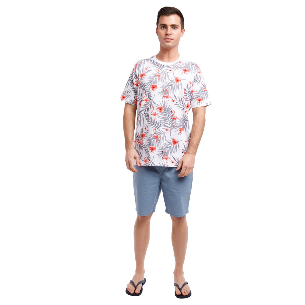Printed Stretch Short Sleeve Crew Neck Tee | Flamingo Paradise