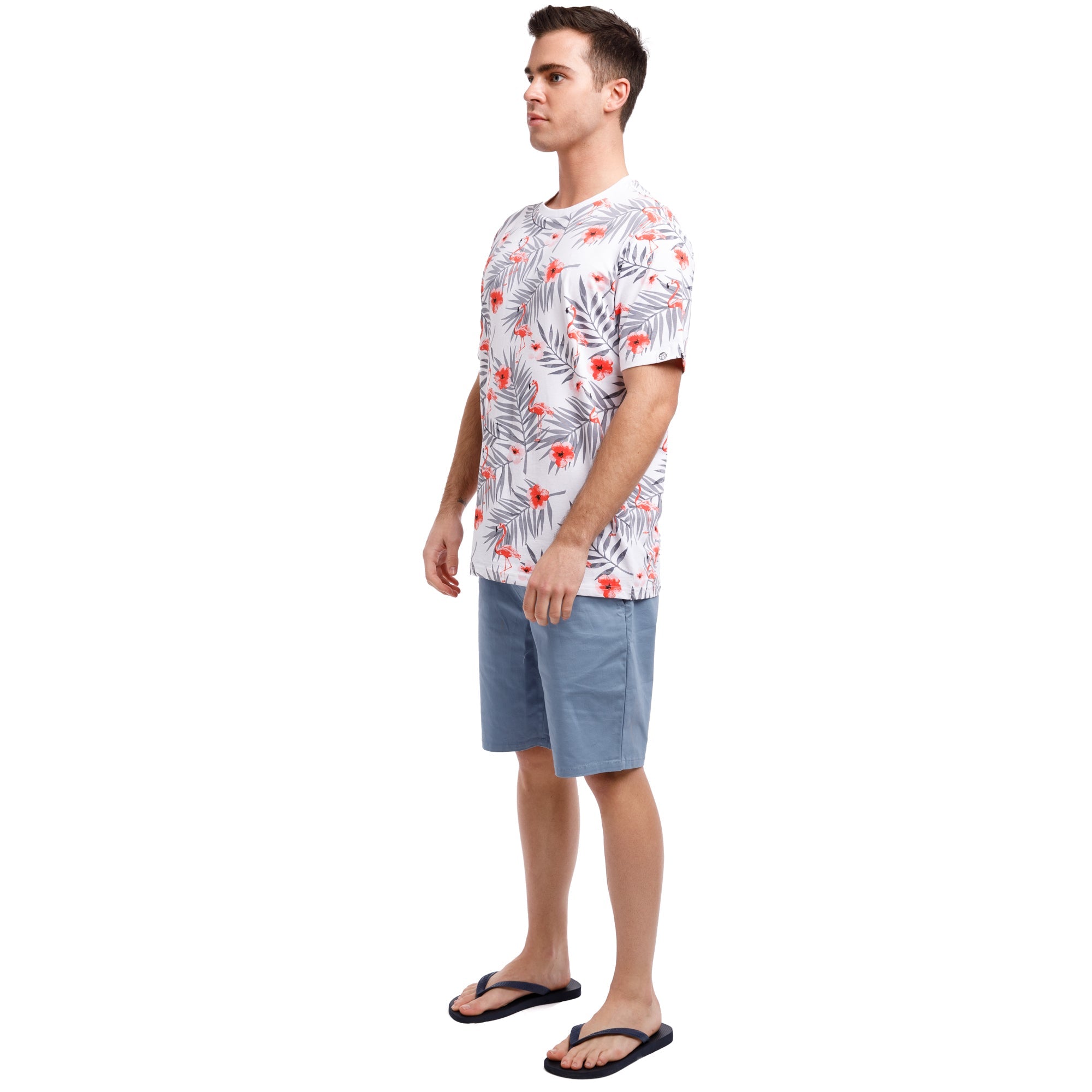 Printed Stretch Short Sleeve Crew Neck Tee | Flamingo Paradise