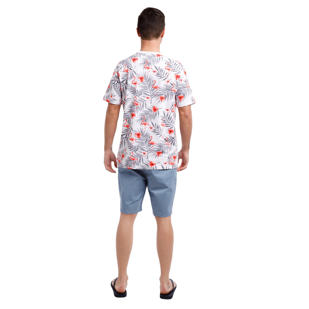 Printed Stretch Short Sleeve Crew Neck Tee | Flamingo Paradise