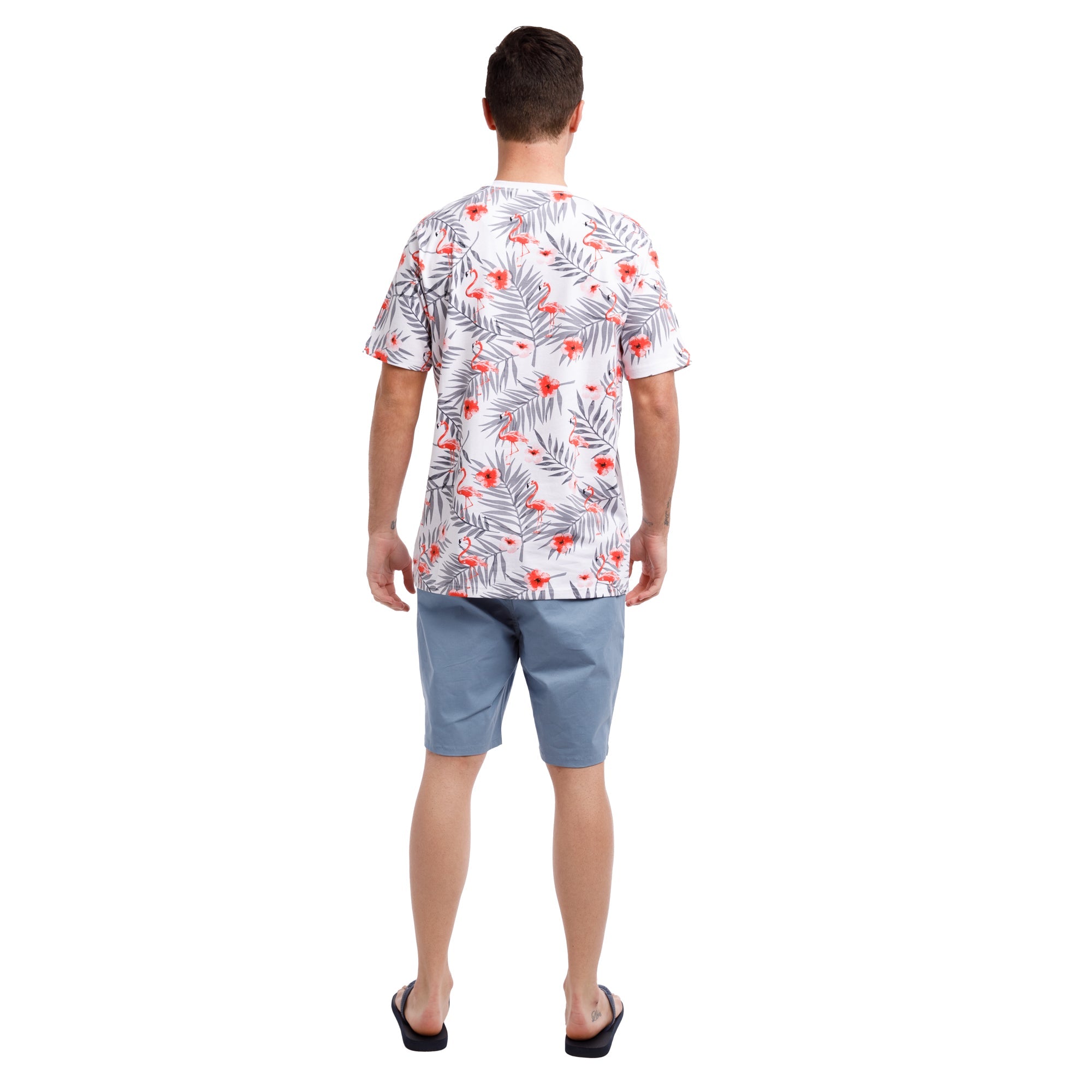 Printed Stretch Short Sleeve Crew Neck Tee | Flamingo Paradise