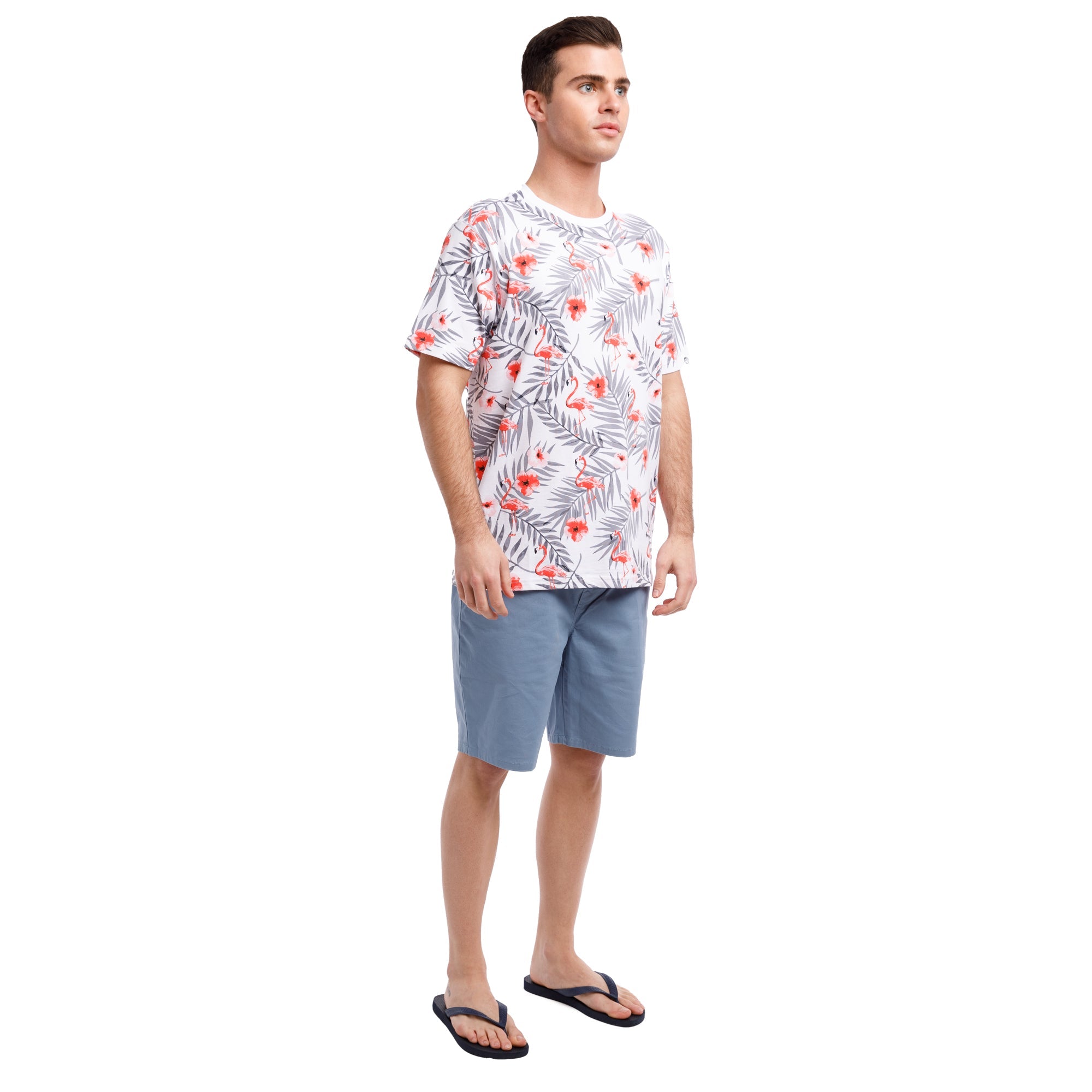 Printed Stretch Short Sleeve Crew Neck Tee | Flamingo Paradise