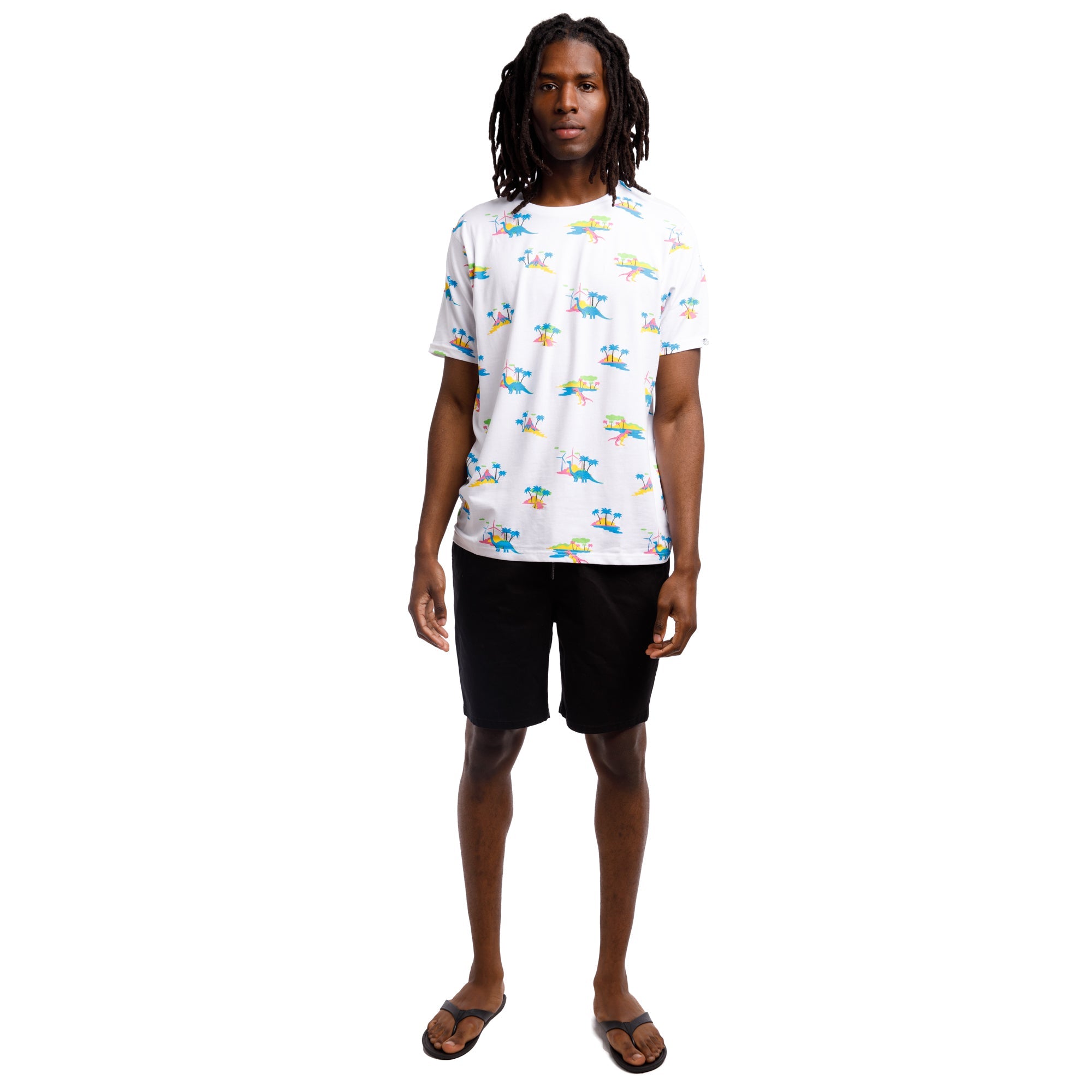 Printed Stretch Short Sleeve Crew Neck Tee | Jurassic Palms