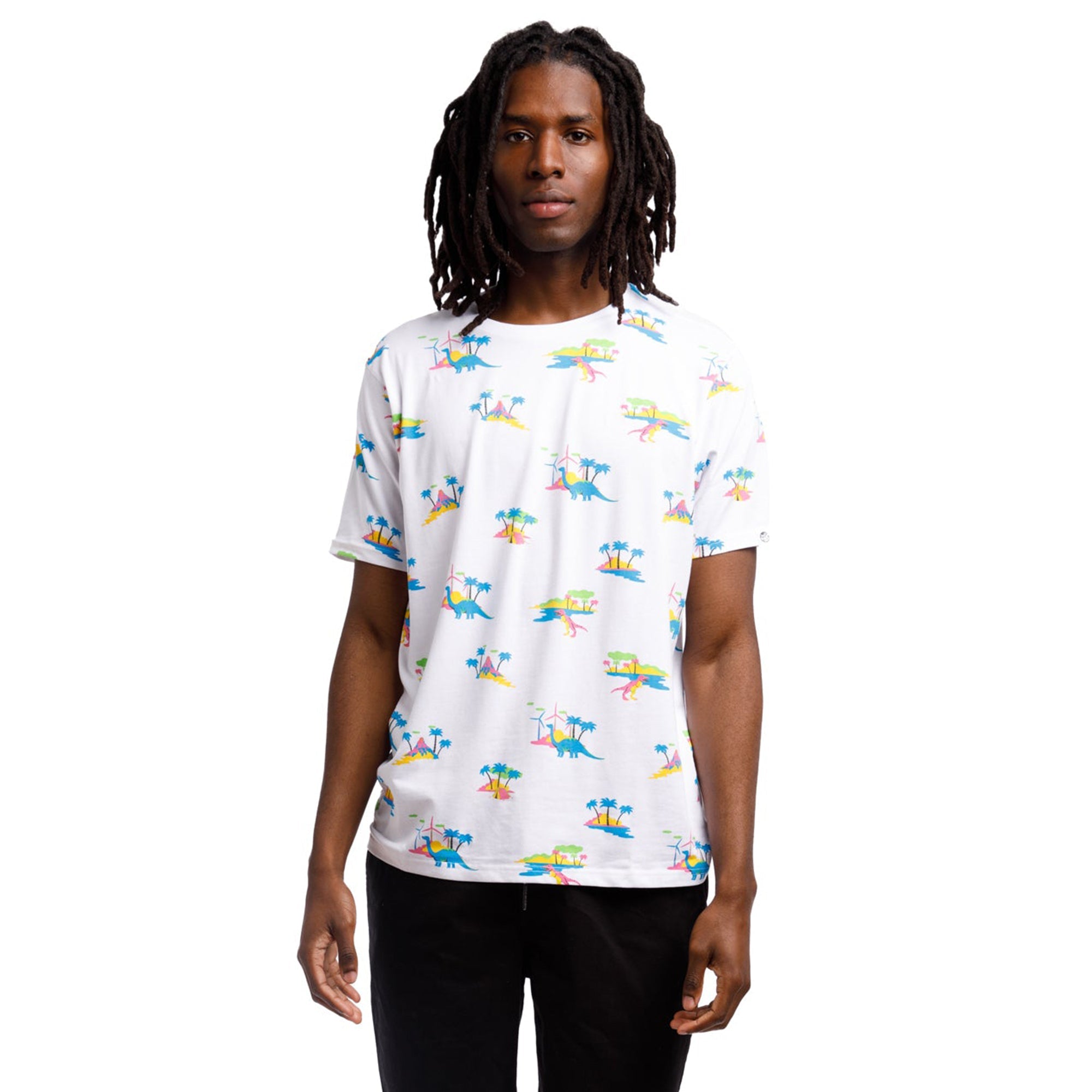 Printed Stretch Short Sleeve Crew Neck Tee | Jurassic Palms
