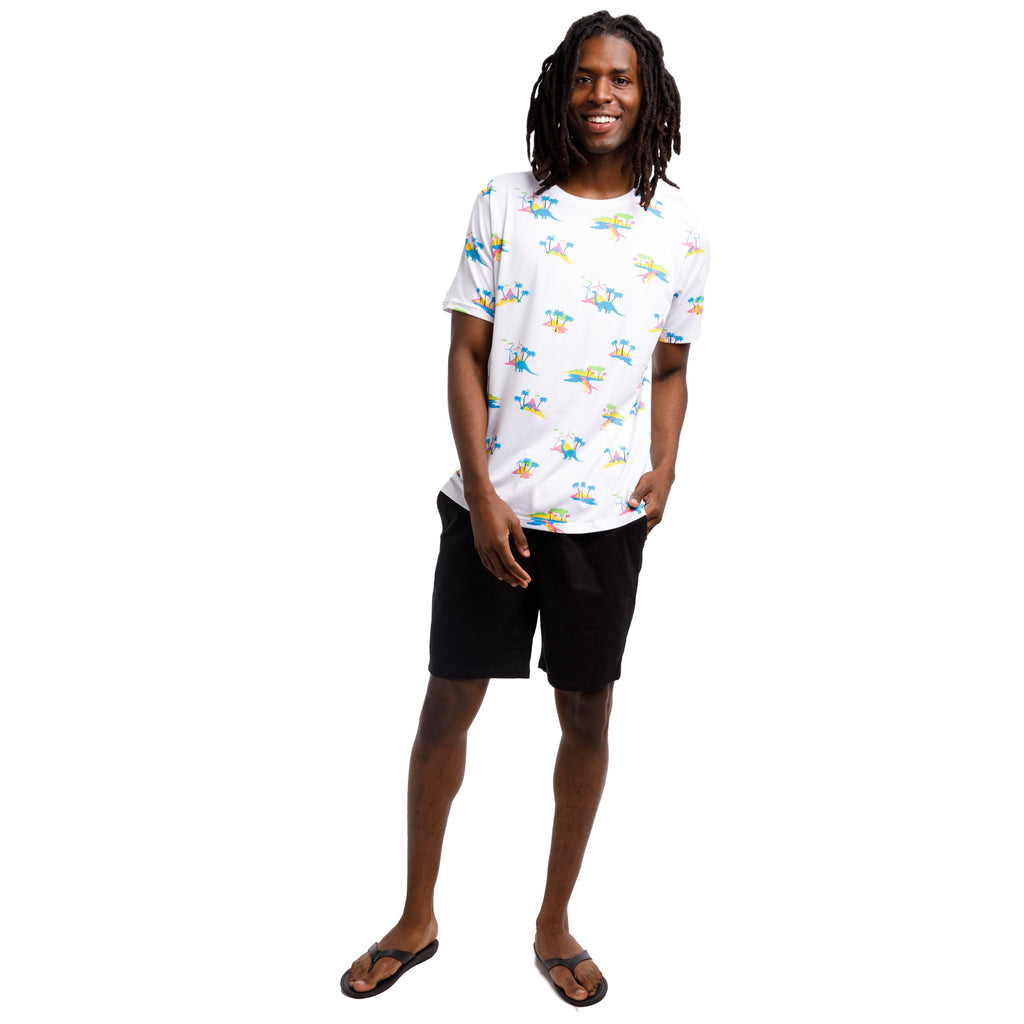 Printed Stretch Short Sleeve Crew Neck Tee | Jurassic Palms