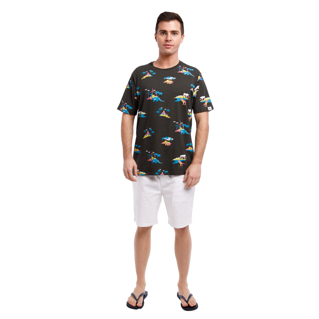 Printed Stretch Short Sleeve Crew Neck Tee | Jurassic Palms