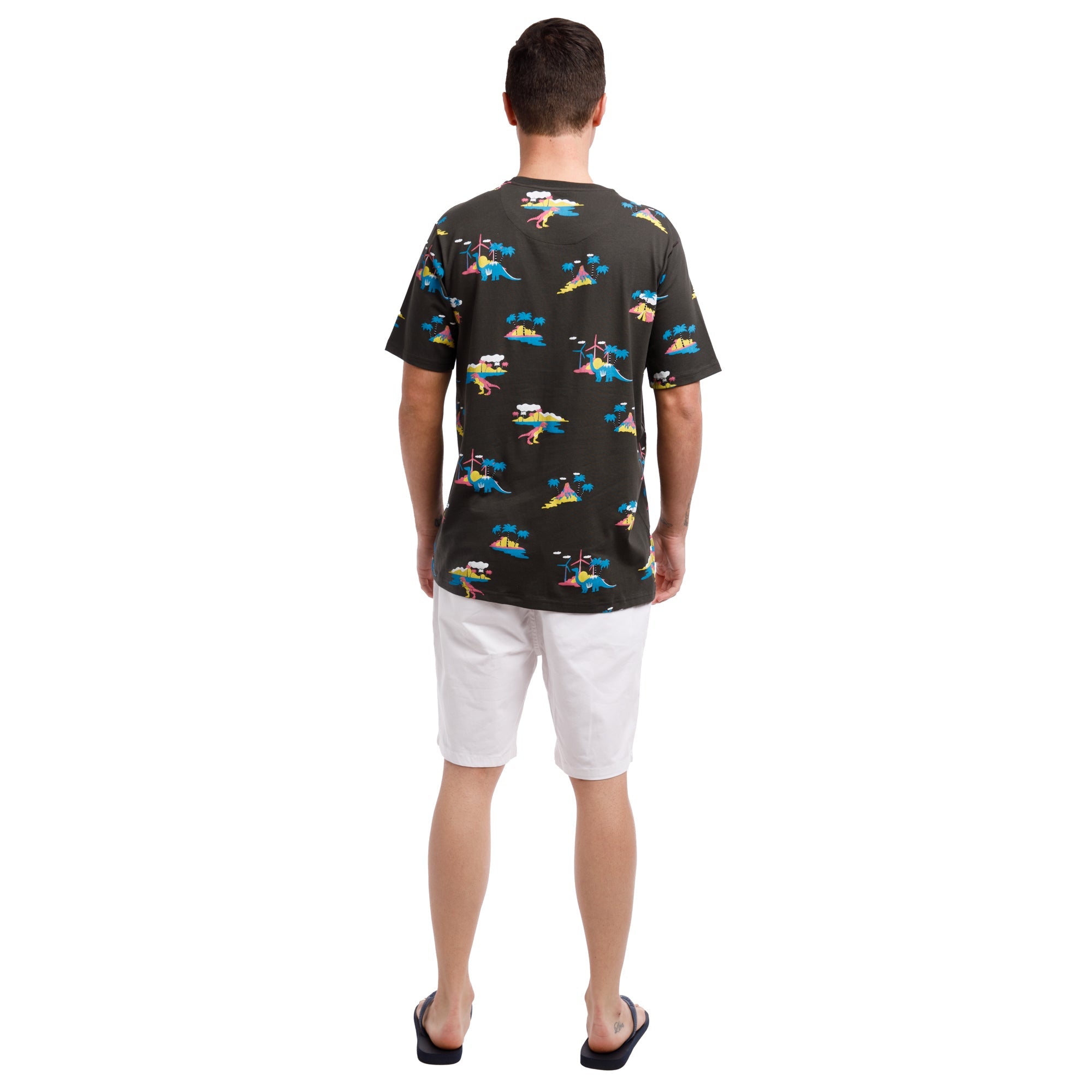 Printed Stretch Short Sleeve Crew Neck Tee | Jurassic Palms