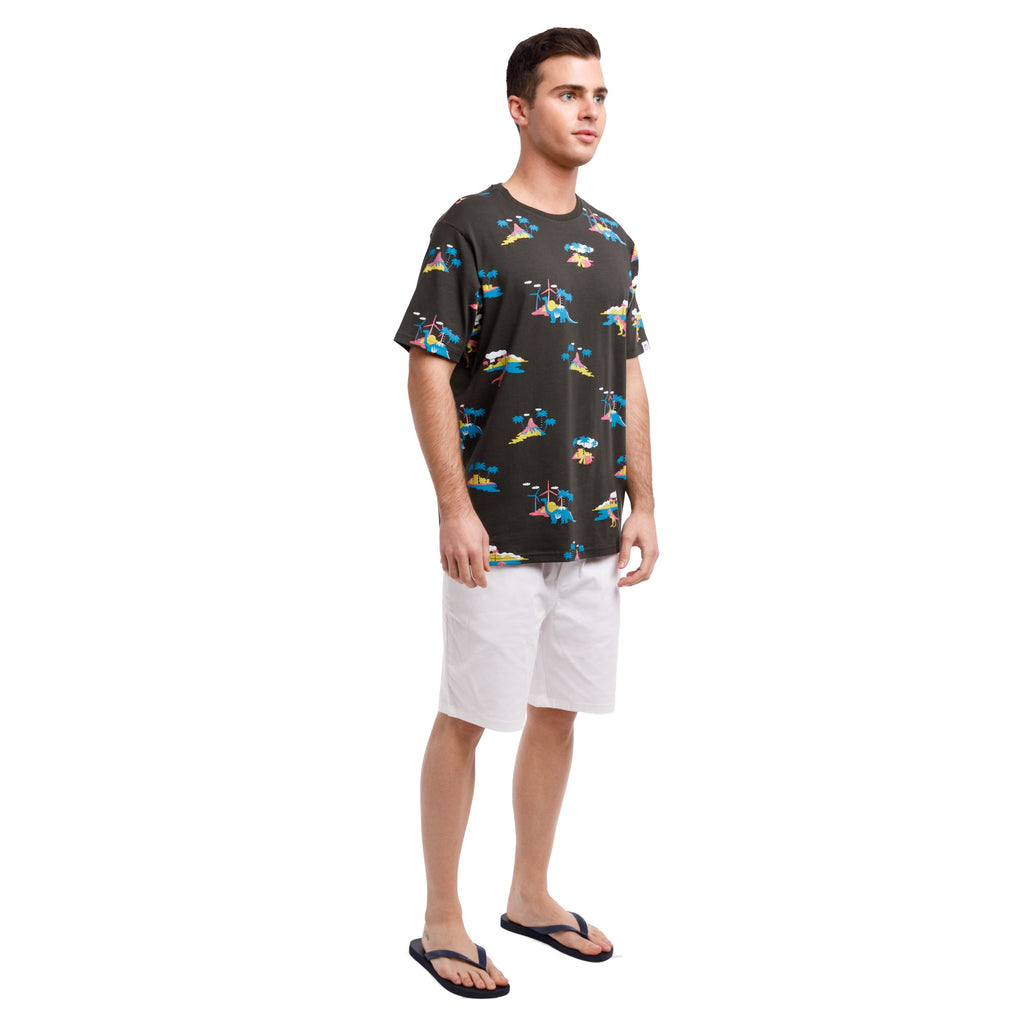 Printed Stretch Short Sleeve Crew Neck Tee | Jurassic Palms