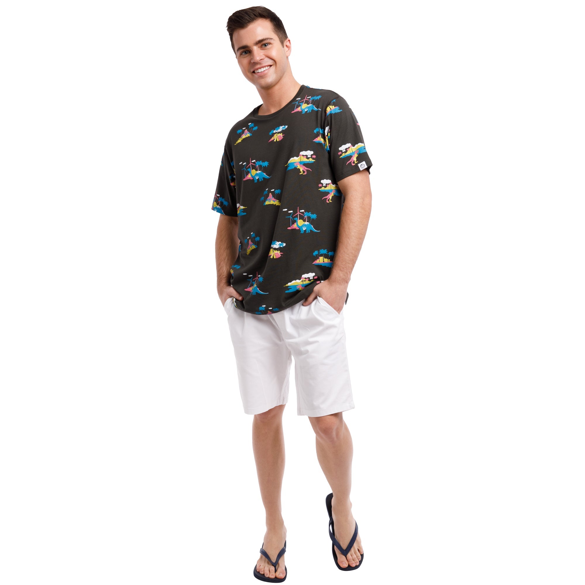 Printed Stretch Short Sleeve Crew Neck Tee | Jurassic Palms
