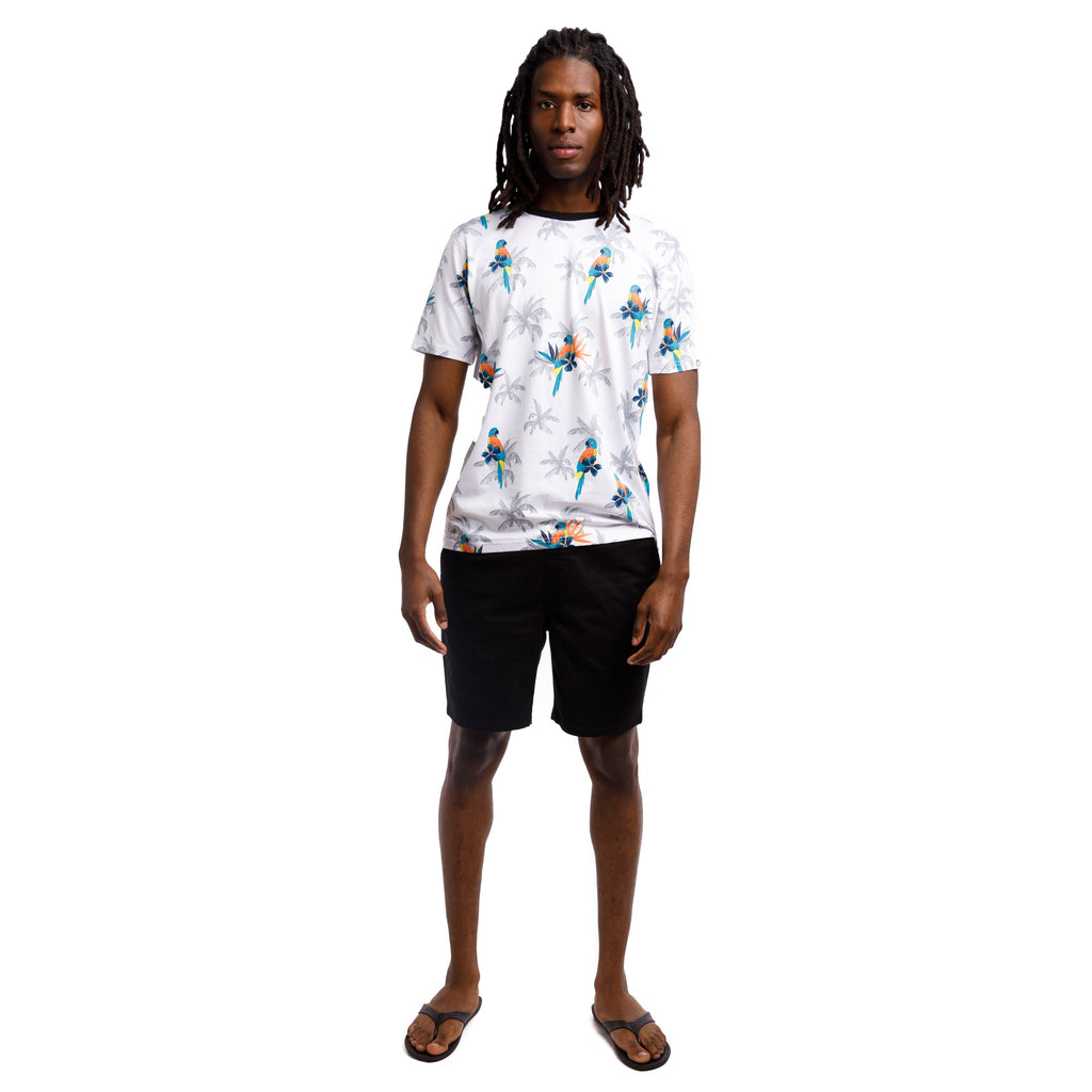 Printed Stretch Short Sleeve Crew Neck Tee | Parrot Paradise