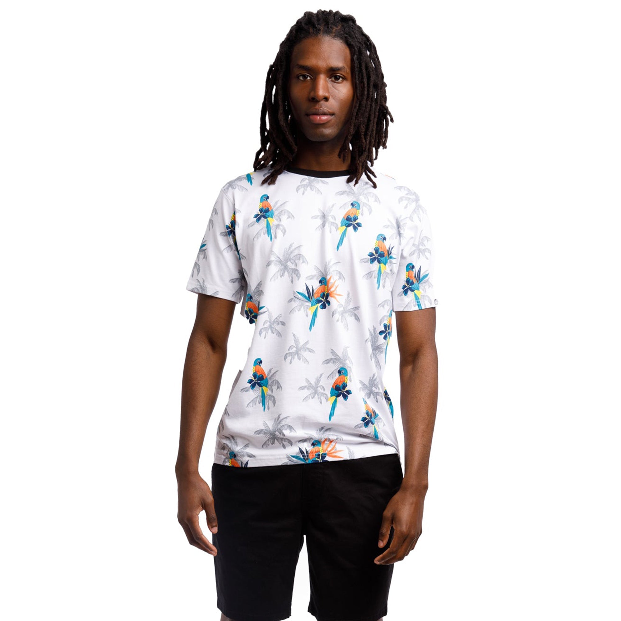Printed Stretch Short Sleeve Crew Neck Tee | Parrot Paradise