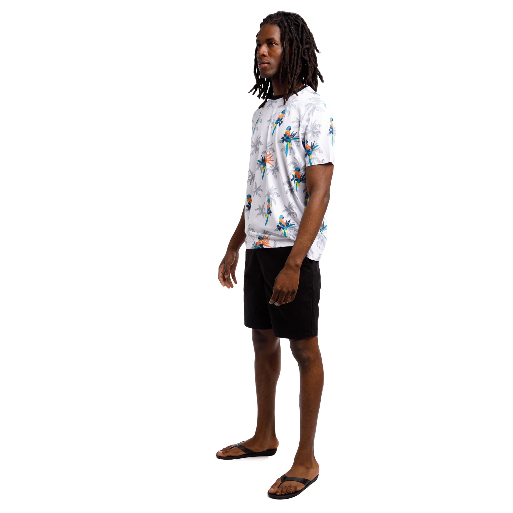 Printed Stretch Short Sleeve Crew Neck Tee | Parrot Paradise