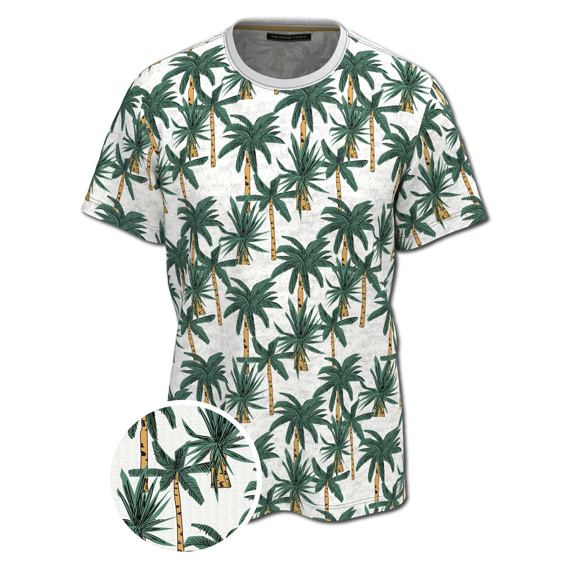 Organic Heather Short Sleeve Printed Crew Neck Tee | Tropical Palms