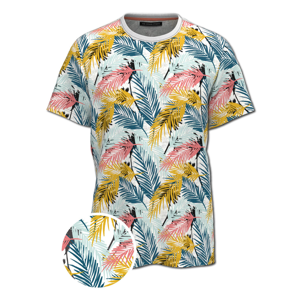 Organic Heather Short Sleeve Printed Crew Neck Tee | Multi Color Leaf