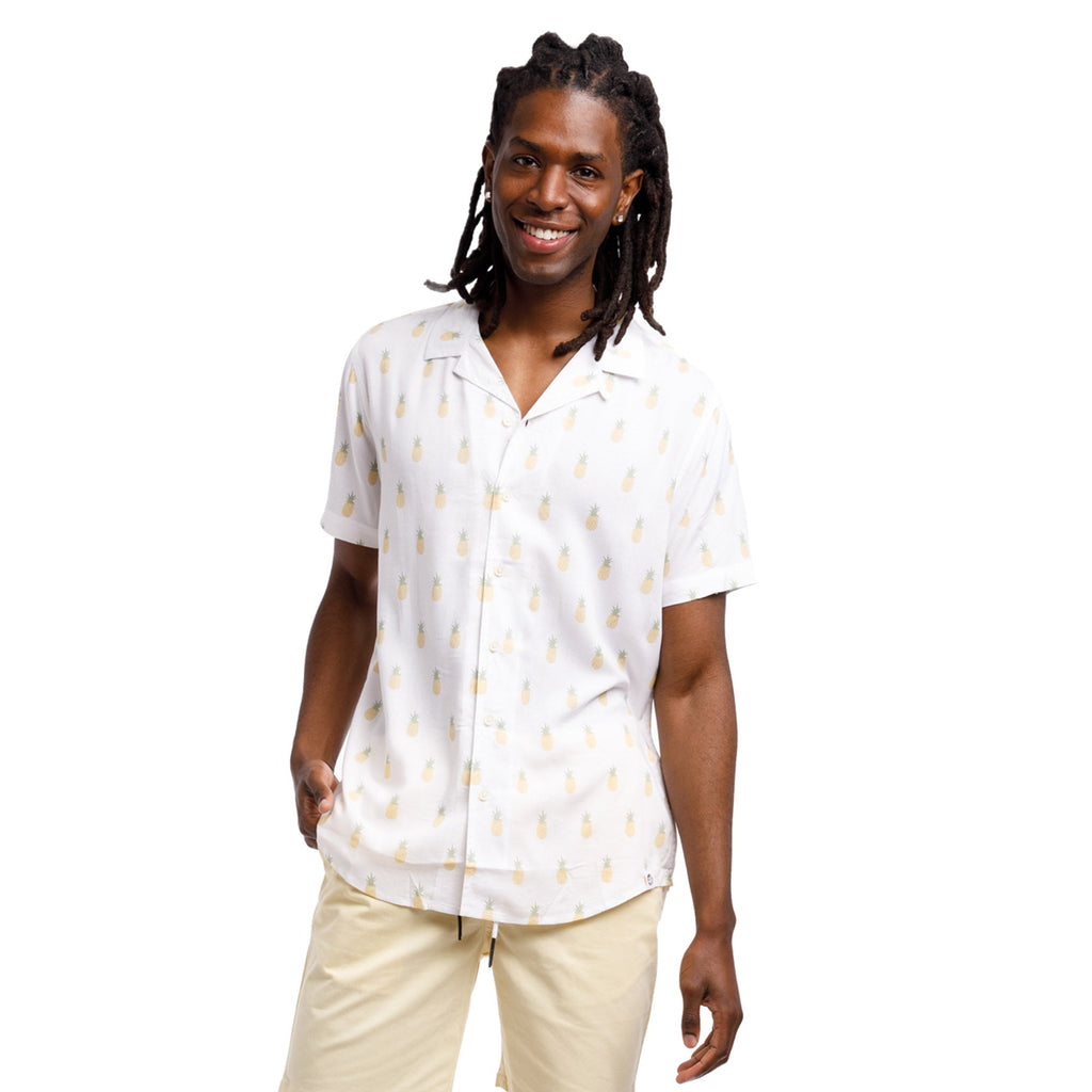 Super Soft Relaxed Printed Short Sleeve Button Up Shirt | Pineapples A'Plenty