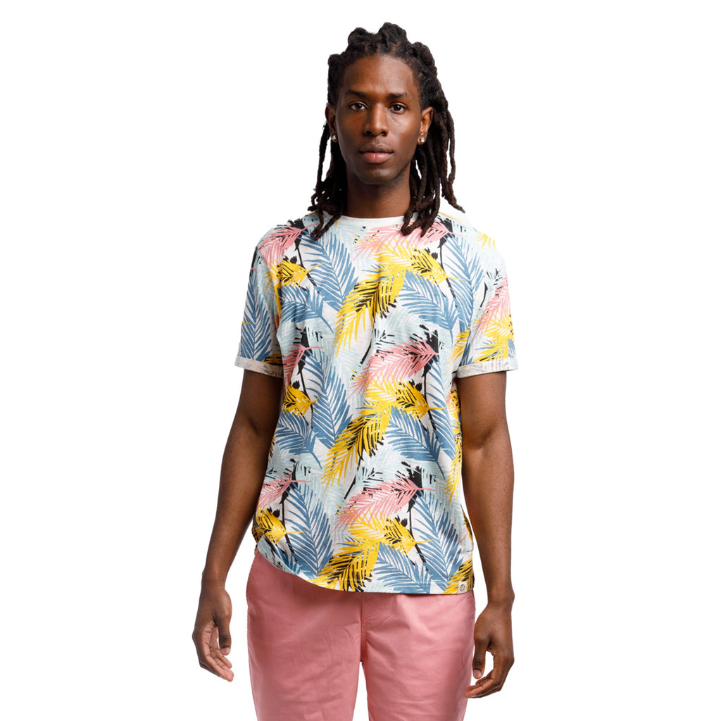 Organic Heather Short Sleeve Printed Crew Neck Tee | Multi Color Leaf