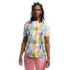 Organic Heather Short Sleeve Printed Crew Neck Tee | Multi Color Leaf